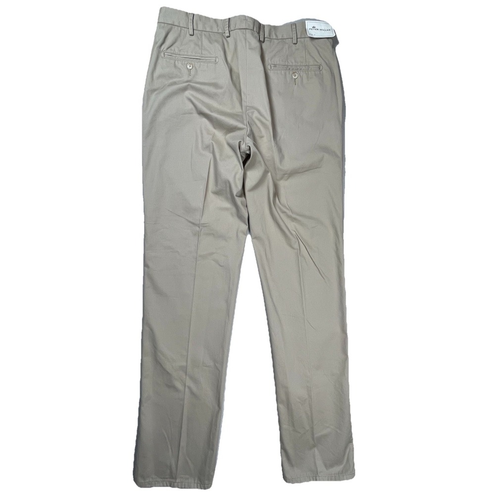 New Peter Millar Chino Pants Men's 35x36 Khaki‎ Raleigh Wash Twill Flat Front - Picture 2 of 10